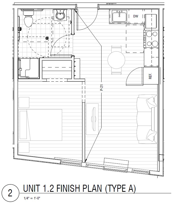 Floor plan for 1 bed, 1 bath, 484 sqft